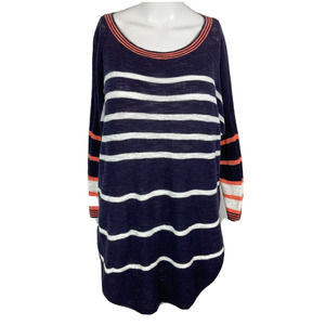 Express Sweater Womens Sz S Navy Blue White Striped Cotton Knit‎ Tunic Pullover